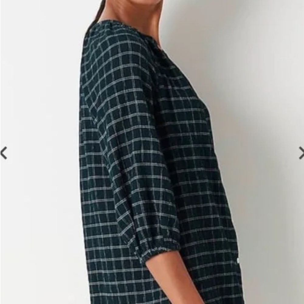 J. Jill Women's Crinkled Plaid Button-Up Top Size M Petite Evergreen Blouse - Picture 10 of 16